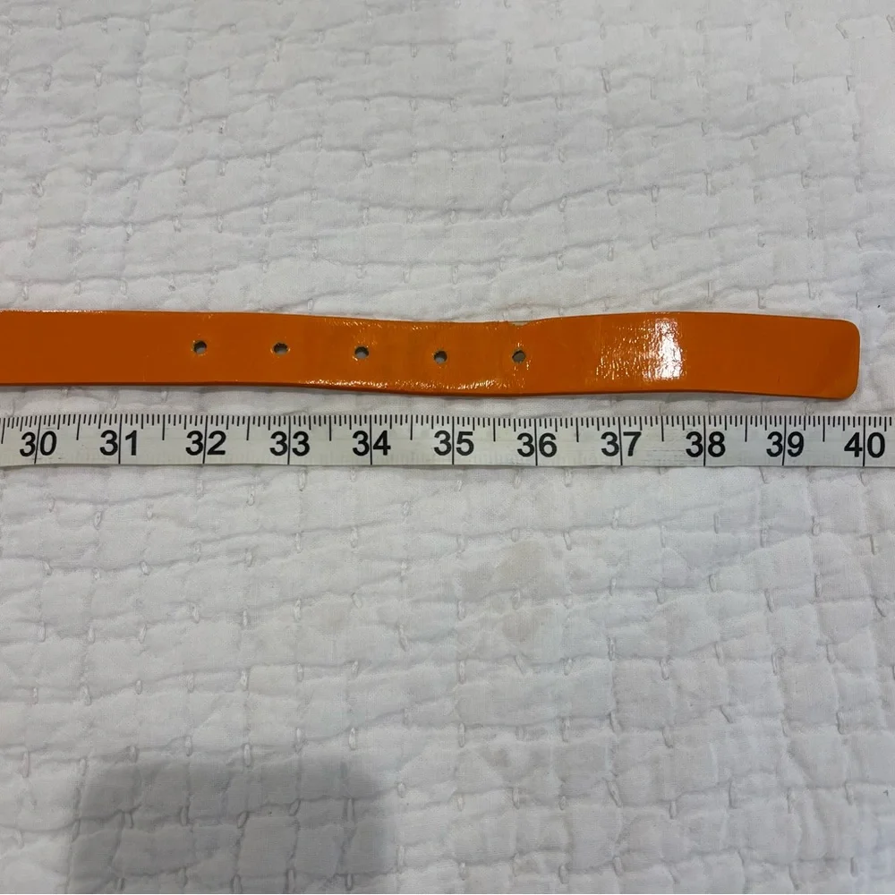 Motivi Belt Womens 34 Orange Silver Buckle Shiny Patent Faux Leather Retro Italy